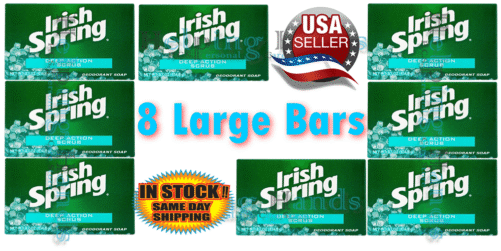 8 Irish Spring Deep Action Scrub Deodorant Bars Of Soap 3.75 oz Exfoliates Skin