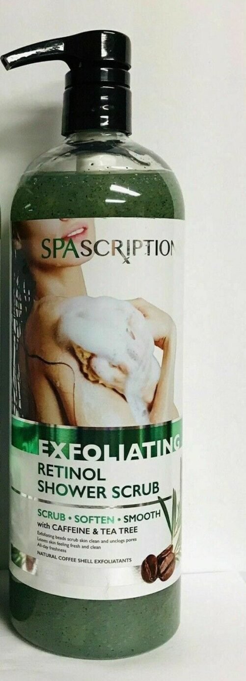 Large NEW SpaScriptions Retinol Exfoliating Shower Scrub Tea Tree Caffeine 33 oz