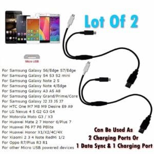 2 NEW 2.0 USB Type A Male To Dual Micro USB Male Splitters Y Charging Data Cable