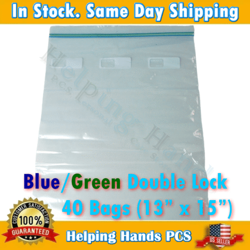 50 Double Lock Grip Seal Bags 13x15 Clear Poly Plastic Resealable Ziploc Baggies