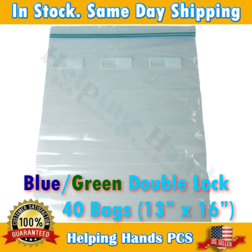 50 Double Lock Grip Seal Bags 13x16 Clear Poly Plastic Resealable Ziploc Baggies