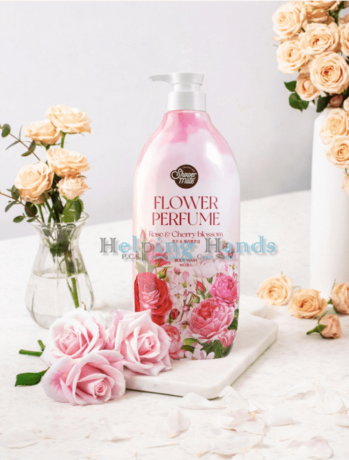 Large Korean Shower Mate Flower Perfume Body Wash Rose & Cherry Blossom K-Beauty