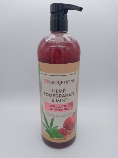 Large Caffeine Hemp Mint Pomegranate Exfoliating Shower Gel 33oz SpaScriptions.