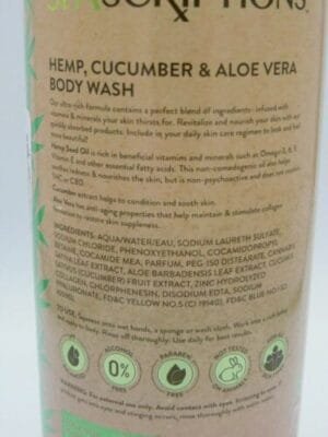 JUMBO SpaScriptions Hemp Body Wash With Cucumber & Aloe Vera - Revive Skin 33oz. - Image 3