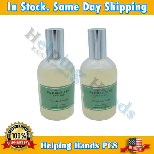 2 PECKSNIFF'S ENGLAND ROOM SPRAY VETIVER & MUSK 3.3 Oz Glass Spray Bottles NEW