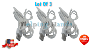3 White Heavy Duty Micro-USB Charging Cable Cords AWM 2464 E3444313 26AWG 300V