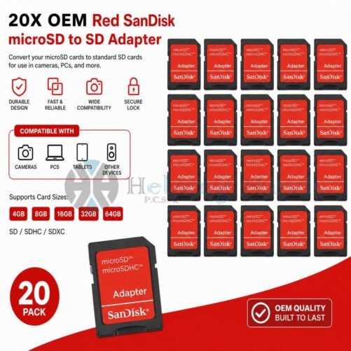 20 - OEM Red SanDisk microSD to SD SDHC SDXC Adapter fit 4GB 8GB 16GB 32GB 64GB