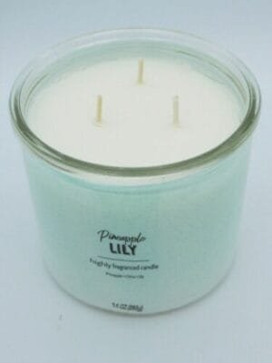 2 NEW Mainstays Pineapple & Lily Scented 3-Wick Glass Jar Candles 14oz Each - Image 2