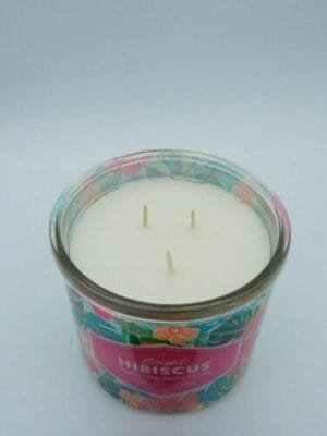 2 NEW Mainstays Bright Hibiscus Mango Scented 3-Wick Glass Jar Candles 14oz Each - Image 2