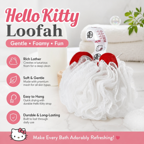 Hello Kitty Exfoliating Body Sponge Loofah 5 1/2 in White Earth Therapeutics