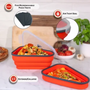 Pizza Pack Reusable BPA-Free Silicone Storage Container with 5 Trays Red - Image 5