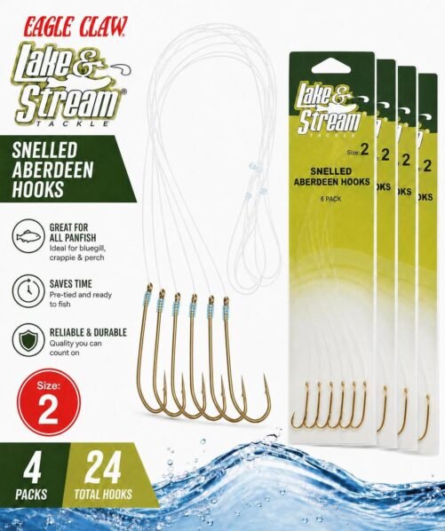 4 Packs Of 6 Eagle Claw Lake & Stream Snelled Aberdeen Hooks Size 2 - 24 Total
