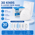 30 KN95 5-Layer Face Mask Individually Wrapped Soft Skin-Friendly Low Resistance