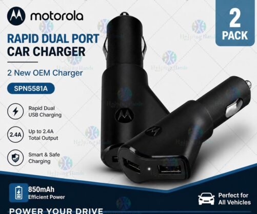 2 New OEM Motorola Rapid Dual Port Car Vehicle USB Charger Adapters 850mAh