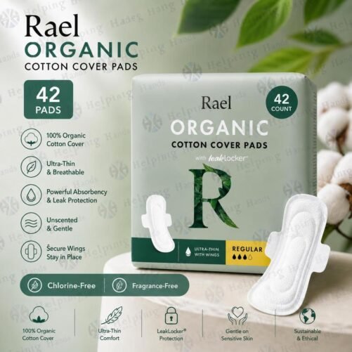 42 Rael Organic Cotton Cover Pads Absorbency Unscented With Wings - REGULAR