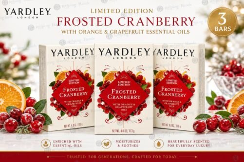 3 Yardley London Frosted Cranberry Soap LIMITED EDITION 4.0oz W/ ESSENTIAL OIL