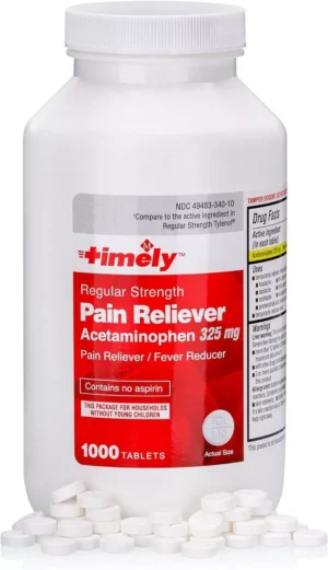 Timely Acetaminophen 325 MG Tablets 1000 Count. Regular Strength Pain Relief - Image 2