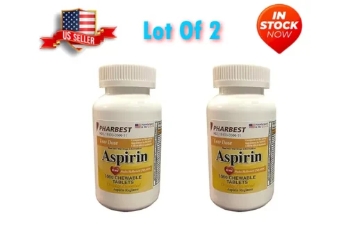 2 Pharbest Aspirin Pain Reliever Chewable Tablets Orange Flavor 81mg 1,000 Count