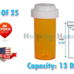 Lot Of 25 Prescription Vials & Reversible Caps (Child & Non-Child Locks) 13 Dram