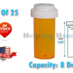 Lot Of 25 Prescription Vials & Reversible Caps (Child & Non-Child Locks) 8 Dram