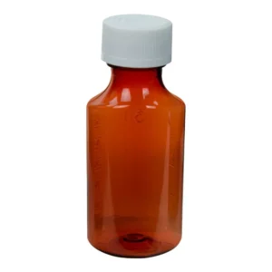 Lot Of 25 Amber PET Oval Liquid Bottle with 24/400 White (Child Lock Cap) 2 oz - Image 2