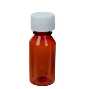 Lot Of 25 Amber PET Round Liquid Bottle with 20/400 White (Child Lock Cap) 1 oz - Image 3