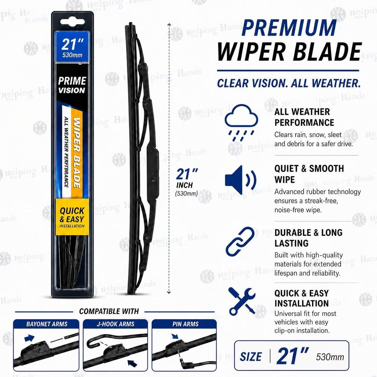 Heavy Duty All Weather Conventional - J-Hook, Bayonet, Pin - Wiper Blade 21 Inch