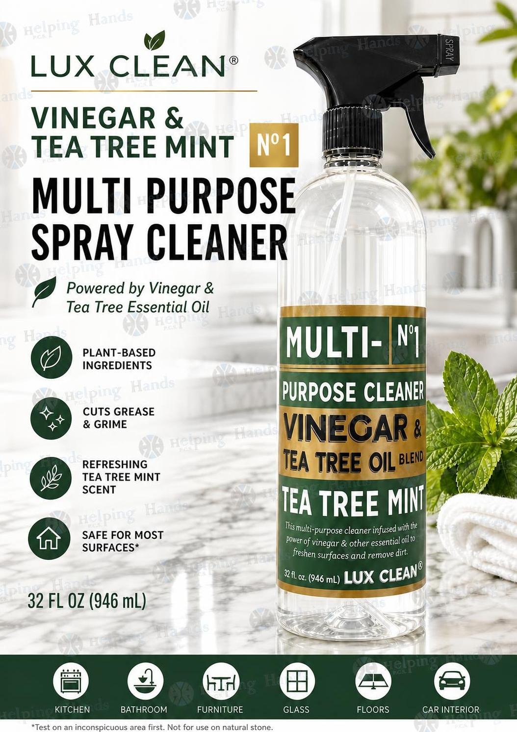 Lux Clean Vinegar & Tea Tree Mint No 1 Multi Purpose Spray Cleaner 32 fl oz