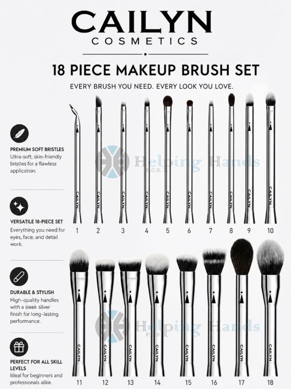Cailyn iCONE 18 Steel Professional Makeup Brush Set Precise Contour, Blending. - Image 2