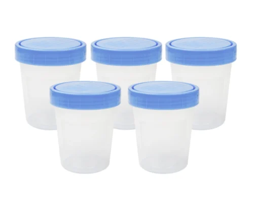 5 Sterile Specimen Cups Urine Collection 120mL - 4oz (W/ Seal LID Name Room Dr)