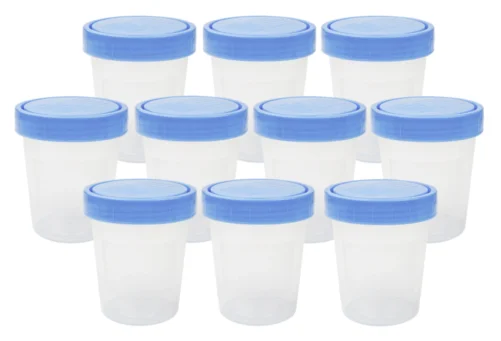 10 Sterile Specimen Cups Urine Collection 120mL - 4oz (W/ Seal LID Name Room Dr)