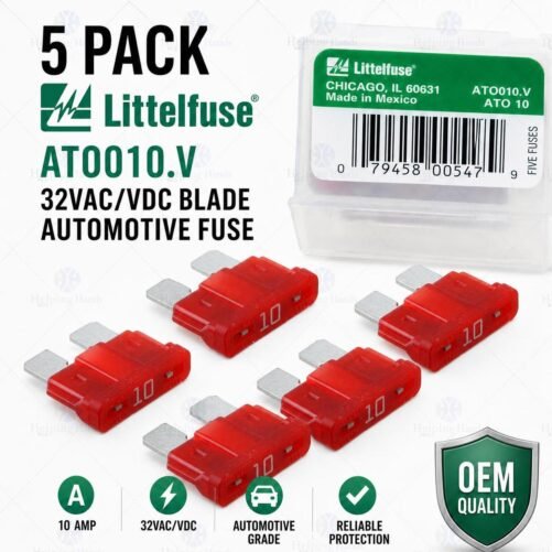 5 Pack - Littelfuse ATO010.V 10A, 32 VAC/DC, ATO Series Fast-Acting Fuse