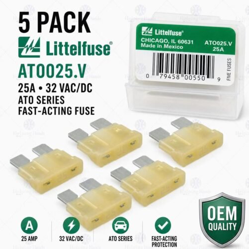 5 Pack - Littelfuse ATO025.V 25A, 32 VAC/DC, ATO Series Fast-Acting Fuse