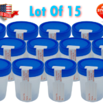 15 Sterile Specimen Cups Urine Collection 120mL - 4oz (W/ Seal LID Name Room Dr)