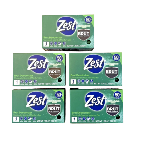 Zest Brut Deodorizer Classically Scented Moisture Bar Soap 7.05 oz 5 Bars Total Men’s
