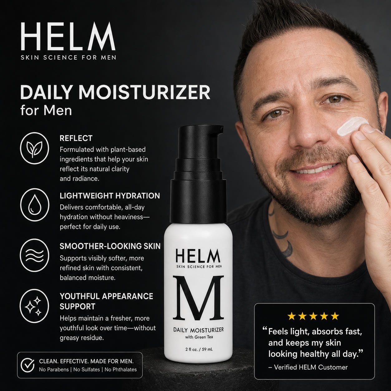 Helm Skin Science for Men Set Anti-Aging Serum, Eye Cream, Moisturizer, Cleanser - Image 5