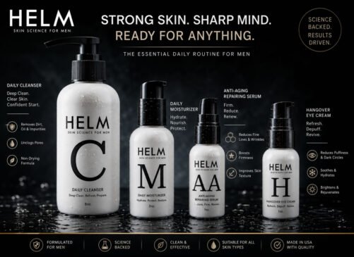Helm Skin Science for Men Set Anti-Aging Serum, Eye Cream, Moisturizer, Cleanser