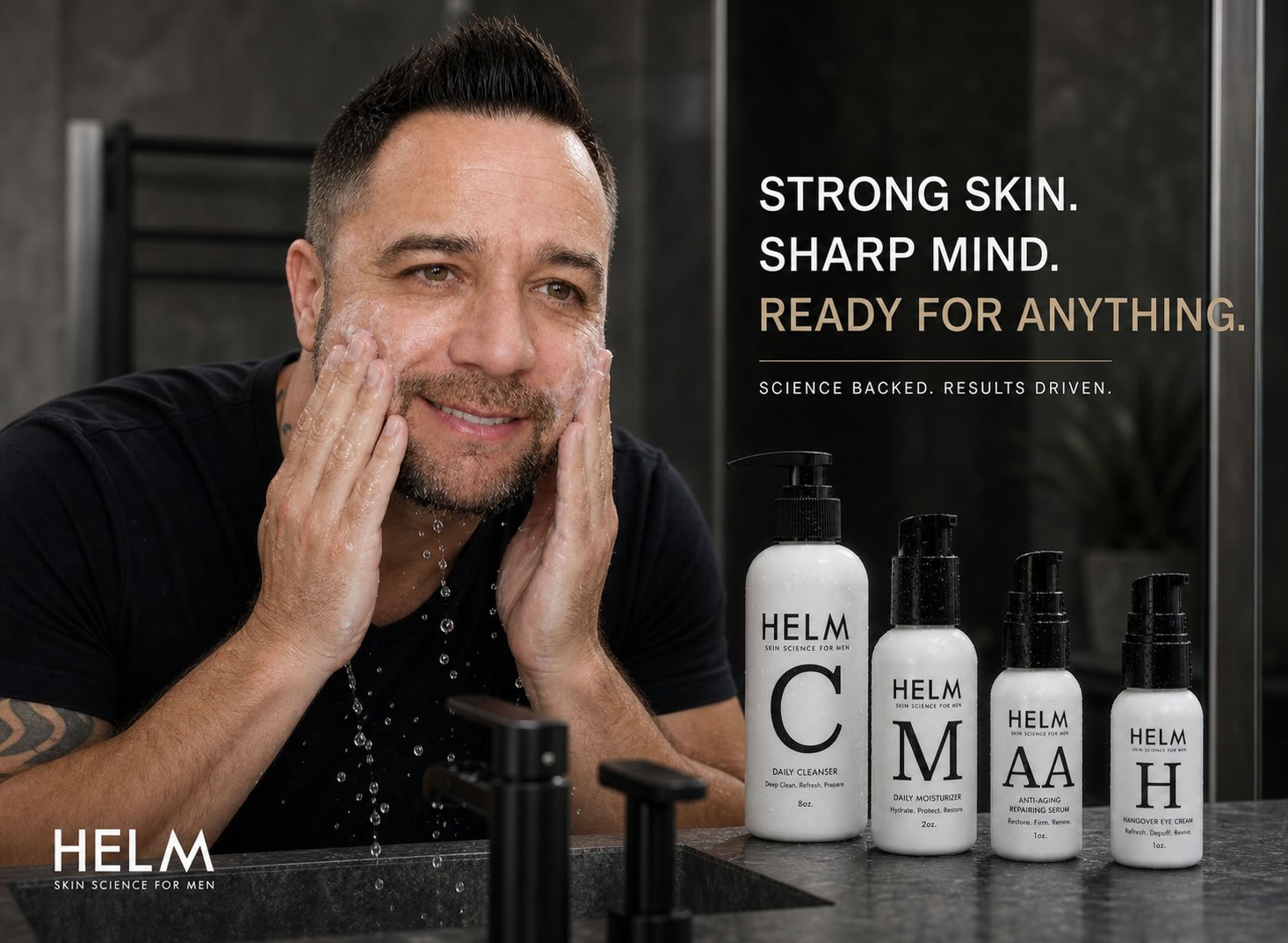 Helm Skin Science for Men Set Anti-Aging Serum, Eye Cream, Moisturizer, Cleanser - Image 4