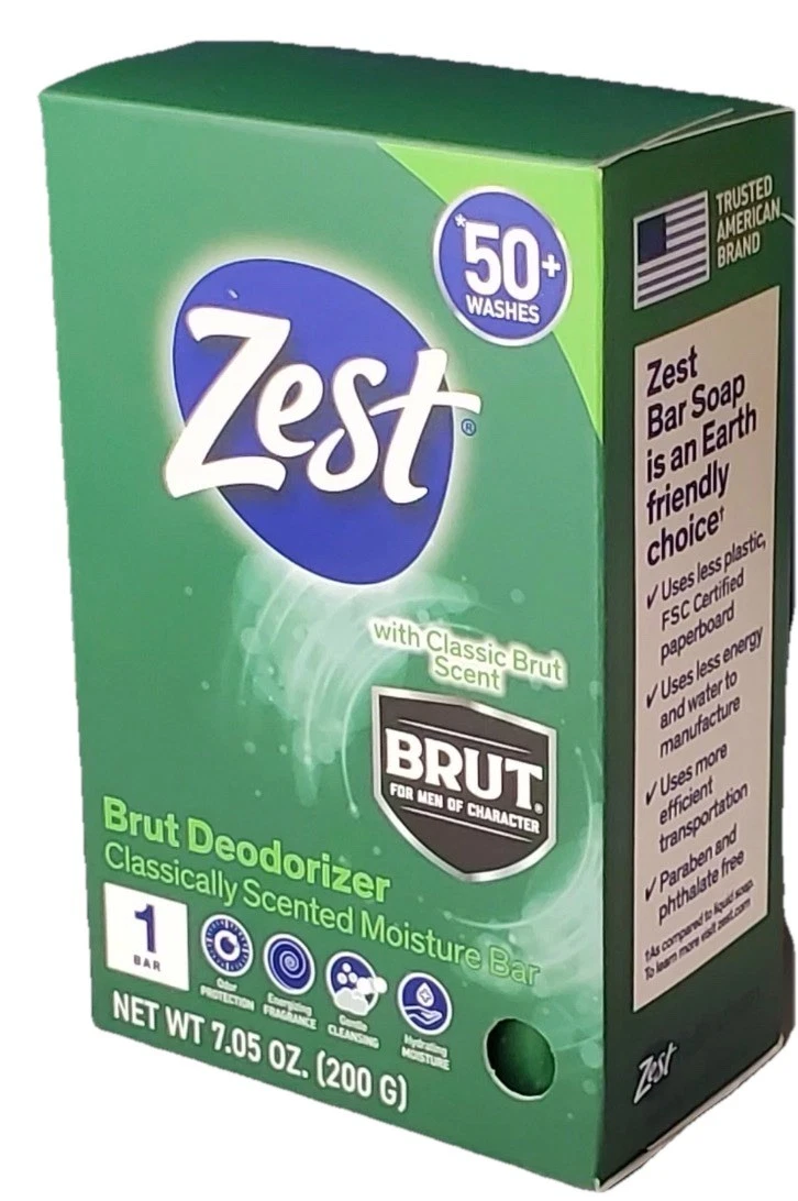 Zest Brut Deodorizer Classically Scented Moisture Bar Soap 7.05 oz 5 Bars Total Men’s - Image 4