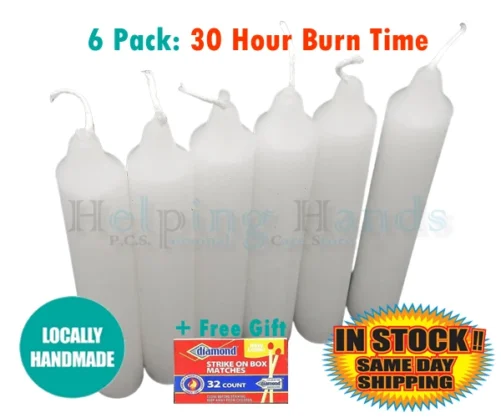 6 WHITE 5 Hour Long-Burn Candles Emergency Storm Blizzard LOCALLY HANDMADE TEXAS