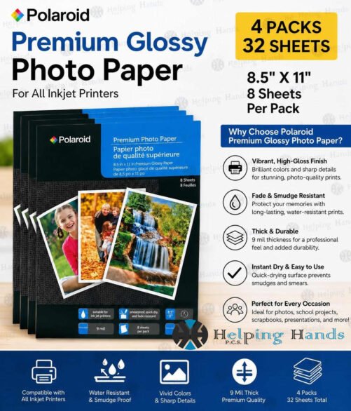 4 Packs of Polaroid Premium Glossy Photo Paper All Ink Jet Printers 8.5 " X 11" 8 Sheets