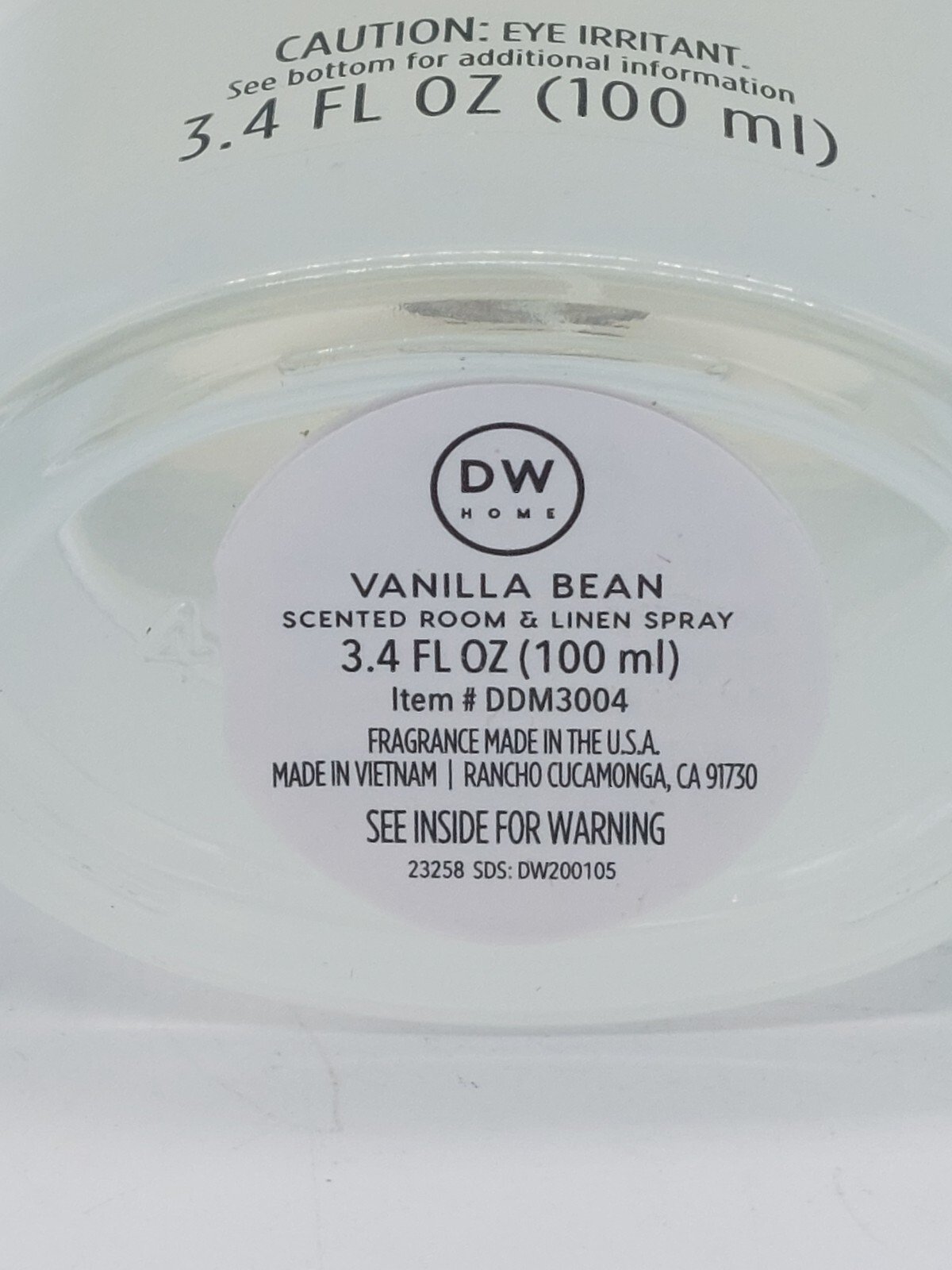 DW Home Glass VANILLA BEAN Long Lasting Scented Room & Linen Spray 3.4oz - Image 4