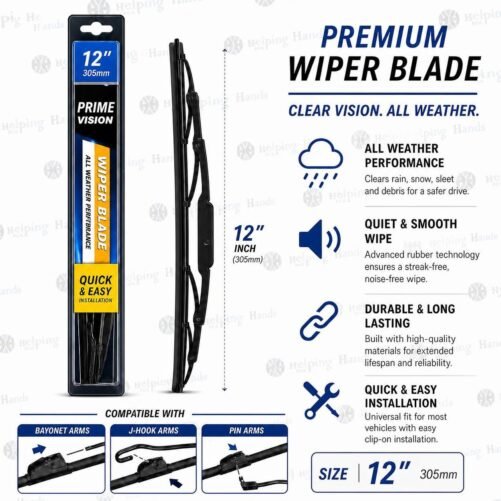 Heavy Duty All Weather Conventional - J-Hook, Bayonet, Pin - Wiper Blade 12 Inch