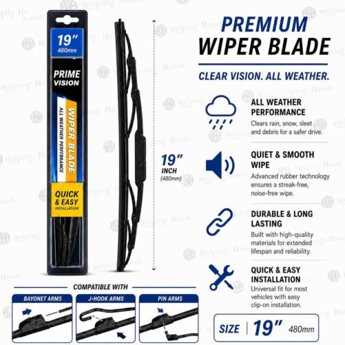 Heavy Duty All Weather Conventional - J-Hook, Bayonet, Pin - Wiper Blade 19 Inch