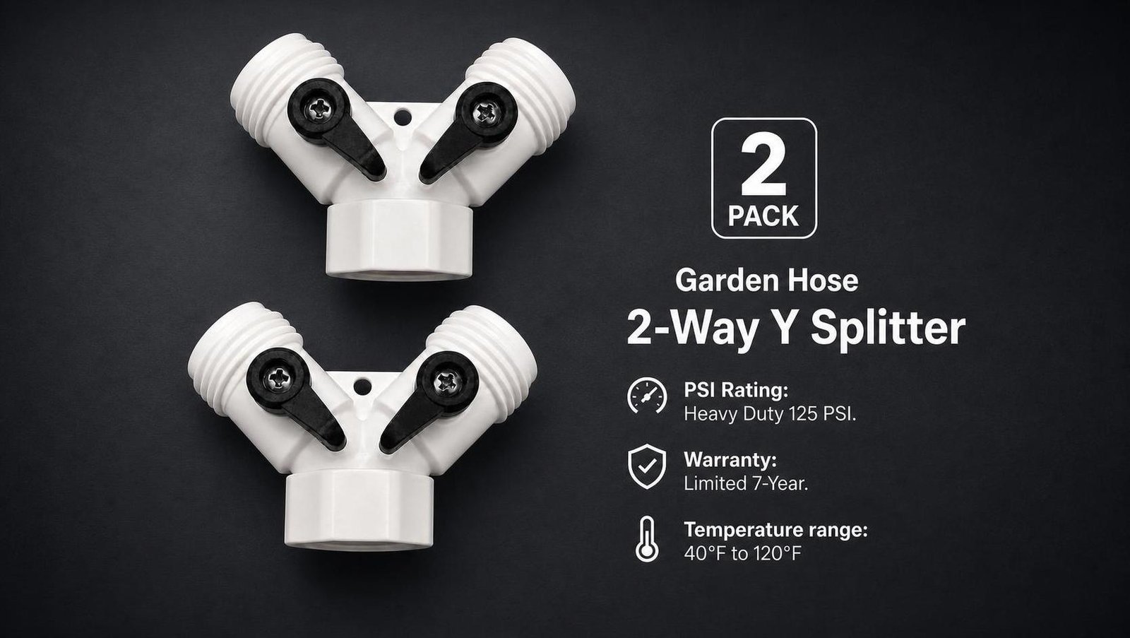 2 Heavy Duty White Y Garden Hose Connector Splitter 2-Way Connector Water Valves