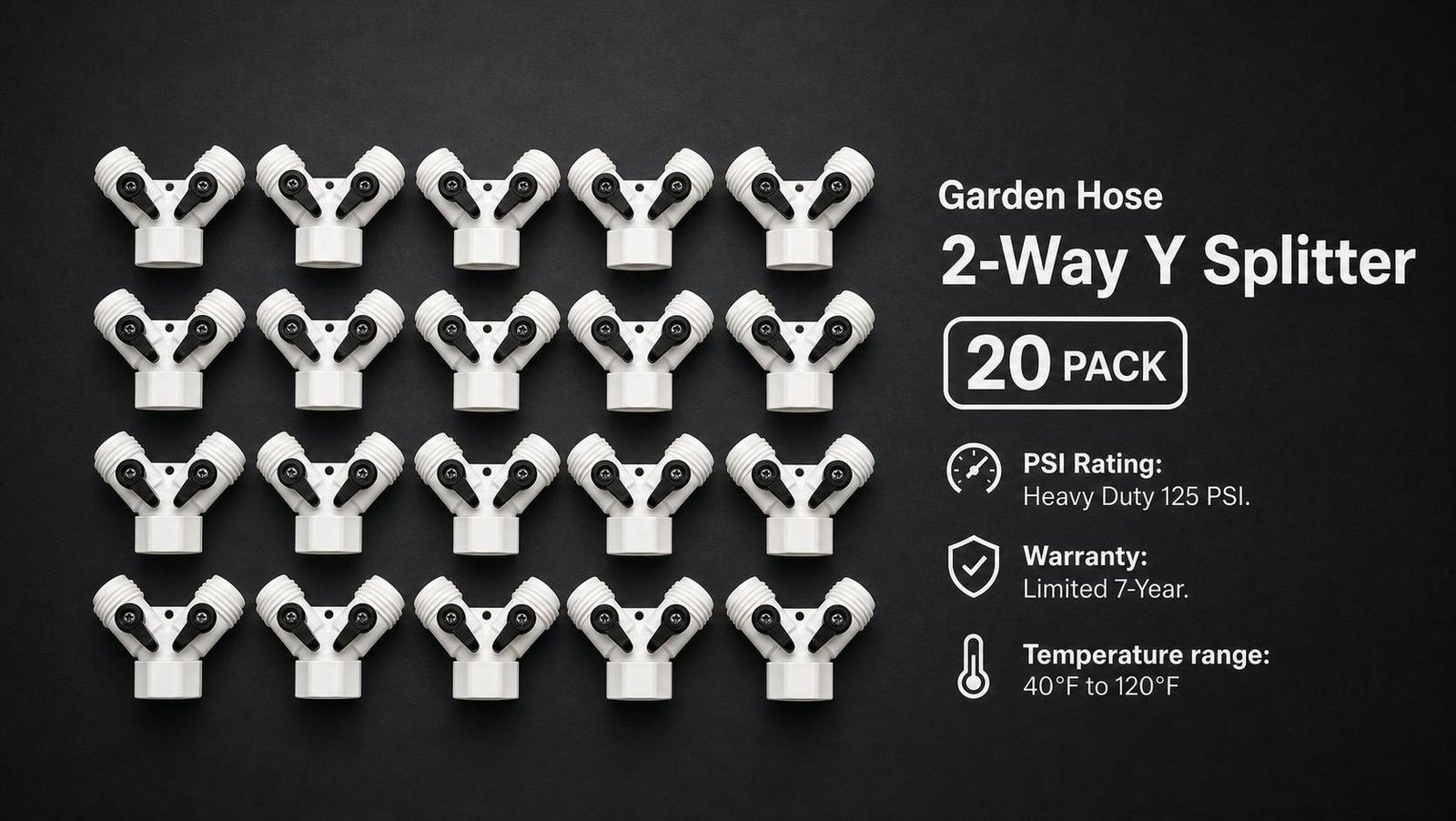 20 Heavy Duty White Y Garden Hose Connector Splitter 2-Way Connector Water Valve