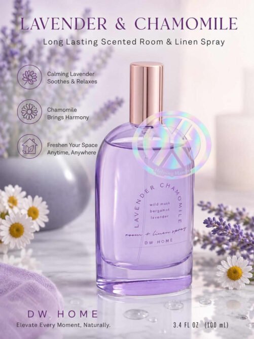DW Home Glass LAVENDER & CHAMOMILE Long Lasting Scented Room & Linen Spray 3.4oz