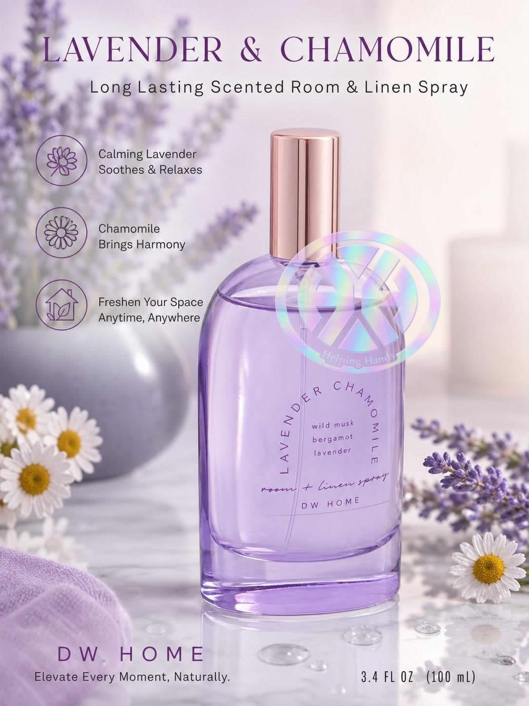DW Home Glass LAVENDER & CHAMOMILE Long Lasting Scented Room & Linen Spray 3.4oz