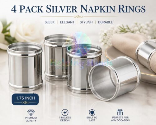 4 Pack Silver in Color Sleek Elegant Stylish Dining Napkin Rings 1.75 Inch