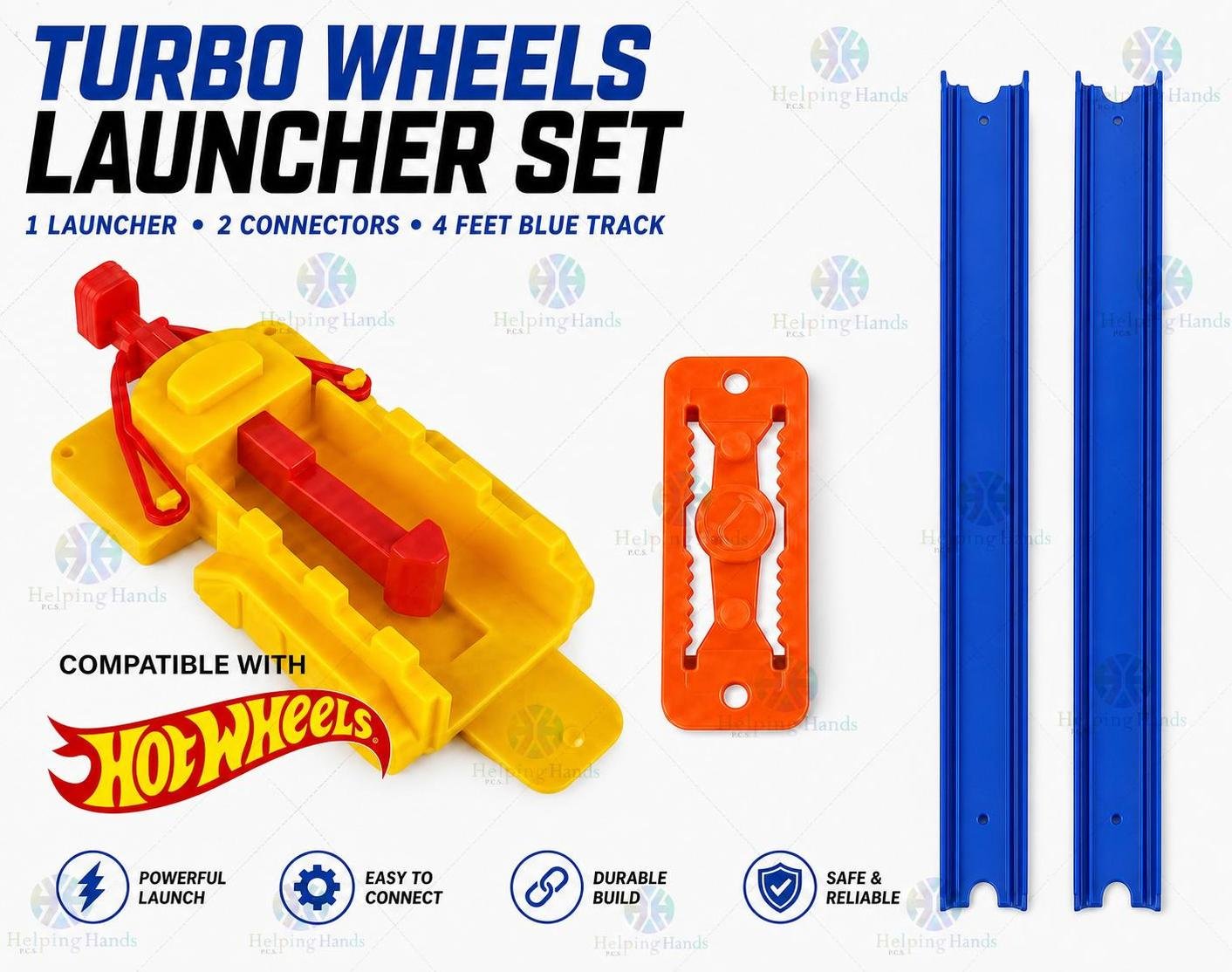 Turbo Hot Wheels Launcher Set 1 Launcher 2 Connectors & 4 Feet Blue Track